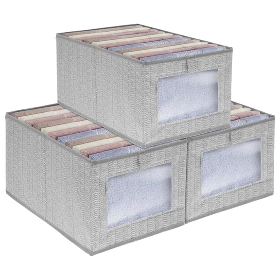 3Pcs Fabric Storage Bin Clothes Storage Box Nonwoven Clothes Organizer with Clear Window for Jean Pant Shirt Legging Sweater