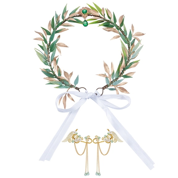 3Pcs Fairy Flower with Elf Ears Set Elves Cosplay Faires Flowers Leaf Crowns with Wings Cuff Earrings