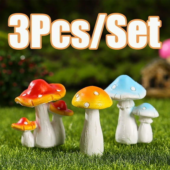3Pcs Fairy Garden Miniatures Decoration Mushroom Resin DIY Garden Ornament Micro Landscape Mini Dollhouse