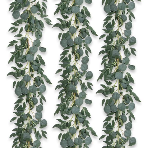3Pcs Fake Eucalyptus Vines, 6.5FT Silk Ivy Garland, Odorless Lush Green Leaves Artificial Hanging Plants, Boho Forest Greenery Decor for Home, Classroom, Wall,Party, Wedding Decoration
