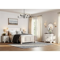 3Pcs Farmhouse Bedroom Set,White Wood Nightstand Set Of 2 With Charging Station And 3-Drawer Dresser For Bedroom , Living Room, Hallway,Dining Room