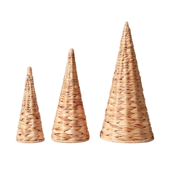 3Pcs Farmhouse Christmas Decor Wicker Christmas Tree Tabletop Decor Rustic Holiday Table Centerpiece Home Mantel Shelf Ornament