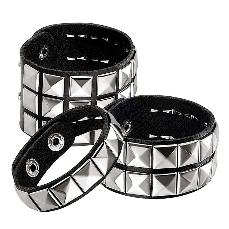 3Pcs Fashion Studded Punk Bracelet for Men Party Wristband