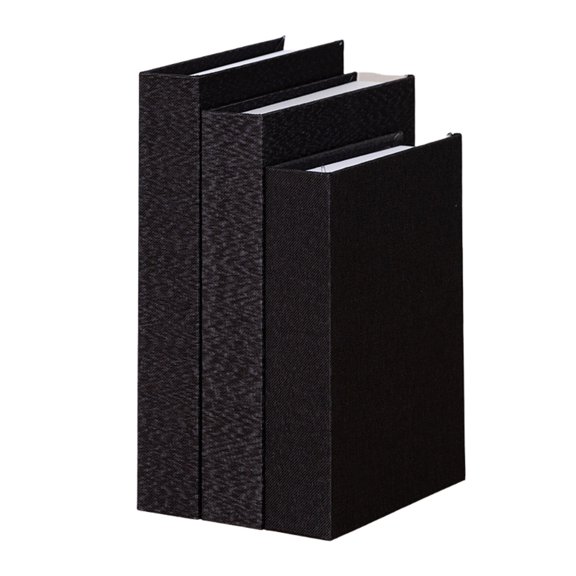 3Pcs Faux Books for Decoration, Linen Fake Book Boxes Blank Stacked Decor Books for DIY Crafts Hotel Entryway Bookshelf Coffee Table, fenze Decorative Boxes (Black,S&M&L)