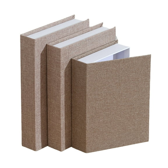 3Pcs Faux Books for Decoration, Linen Fake Book Boxes Blank Stacked Decor Books for DIY Crafts Hotel Entryway Bookshelf Coffee Table, fenze Decorative Boxes (Light Coffee,S&M&L)