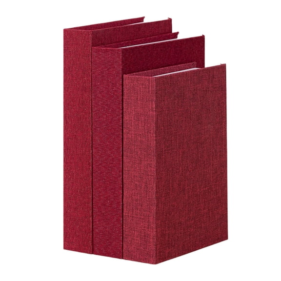 3Pcs Faux Books for Decoration, Linen Fake Book Boxes Blank Stacked Decor Books for DIY Crafts Hotel Entryway Bookshelf Coffee Table, fenze Decorative Boxes (Red,S&M&L)