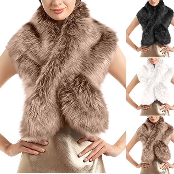 3Pcs Faux Fur Shawl Under $5! Yannianjz Women's Faux Fur Sweater Shawl Scarf with Faux Fur Trim, Long Plush Winter Stole Wrap, Soft Warm Knit Shawl for Women, Winter Fashion