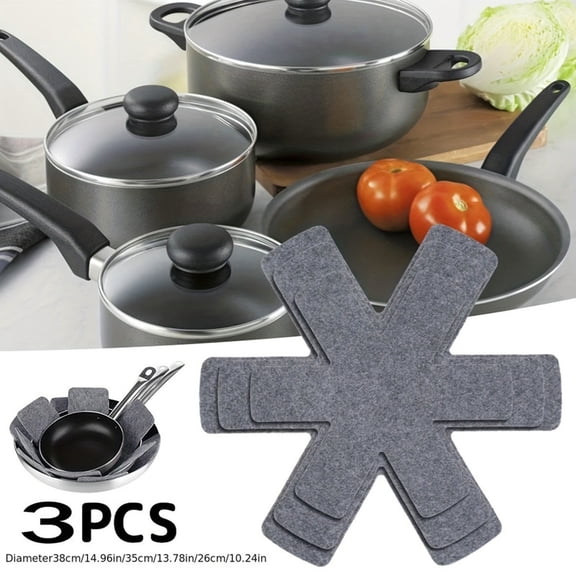 3Pcs Felt Pot and Pan Protectors for Stacking Heat Resistant Cookware Divider Pads for Non-Stick Surface Protection 15in 13.8in and 10in Sizes