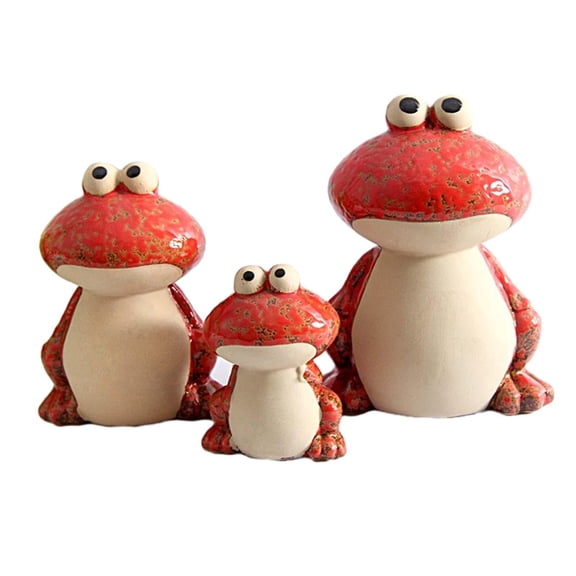 3Pcs Figurines, Frog Statue, Modern Collectible Ceramic Frog Ornament, Animal Sculpture for Home Tea Room Bookcase Tabletop Bedroom Red