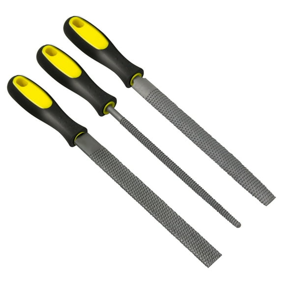 3Pcs File Set, Flat/Half-Round/Round Rasp Kit, 8'' Hand File Suitable for Wood, Soft Metal, Plastic, Leather, 3D-Print, DIY, etc.(Black&Yellow)