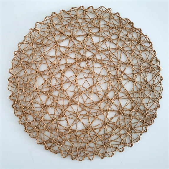 3Pcs Fine Paper Cord Placemat Round Random Braided Table Insulation Mat Paper Cord Decorative Mat Table Mat