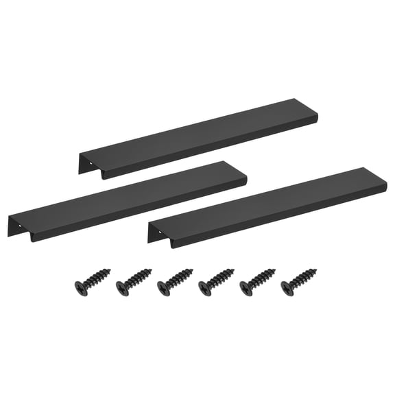 3Pcs Finger Pulls, 200mm/7.87 Inch Aluminum Hidden Cabinet Edge Handles, Modern Concealed Tab Pulls Hardware for Kitchen, Furniture, Drawer, Wardrobe, Black