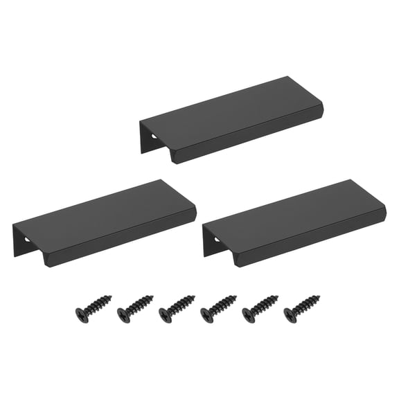 3Pcs Finger Pulls, 80mm/3.15 Inch Aluminum Hidden Cabinet Edge Handles, Modern Concealed Tab Pulls Hardware for Kitchen, Furniture, Drawer, Wardrobe, Black