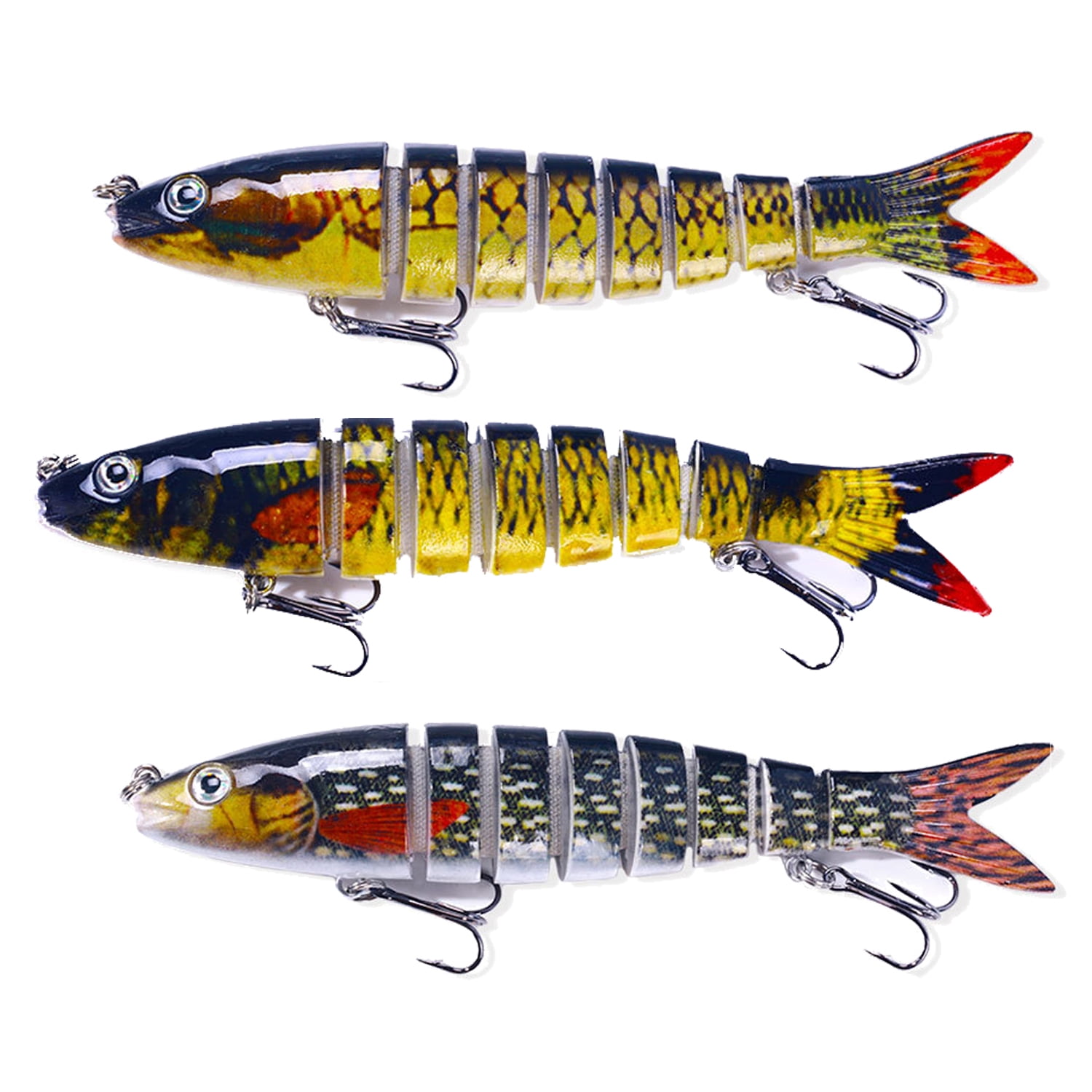 3Pcs Fishing Lures for Bass, Topwater Trout Lures, Multi Jointed