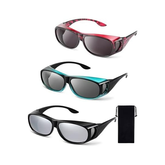 3Pcs Fit Over Sunglasses Men Women Polarized Lens Wrap Over Glasses Driving Sport Oversize Eyeglasses