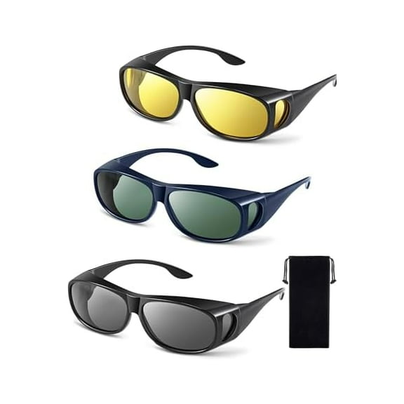 3Pcs Fit Over Sunglasses Men Women Polarized Lens Wrap Over Glasses Driving Sport Oversize Eyeglasses