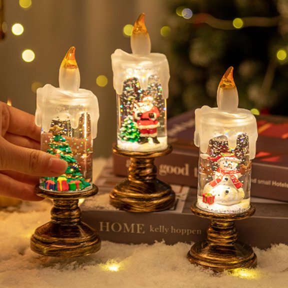 3Pcs Flameless LED Santa Snowman Candles, Battery Operated Christmas Candle Globe Light