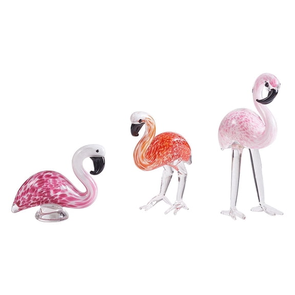 3Pcs Flamingo Figurines Hand Blown Glass Decor Mini Flamingo Statue Glass Animals Flamingo Ornaments for Home Gift Decoration