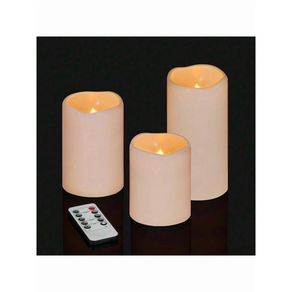 3Pcs Flickering Flameless Candles Waterproof Large (D 3" X H 4"/5"/6"") LED Candles, Pillar Outdoor Indoor Battery Operated Candles With Remote For Home/Wedding/Christmas/Holiday Décor