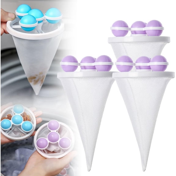 3Pcs Floating Hair Filtering Mesh Removal,Reusable Floating Lint Mesh Bag & Laundry Ball, Catcher for Pet Hair, Fur, Lint in Washer