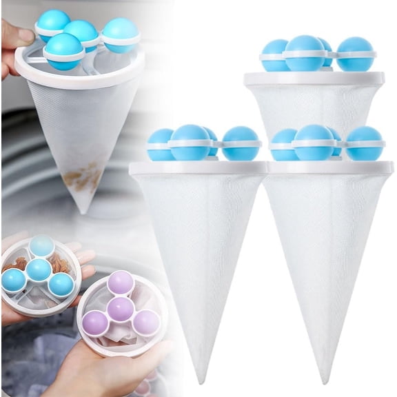 3Pcs Floating Hair Filtering Mesh Removal,Reusable Floating Lint Mesh Bag & Laundry Ball, Catcher for Pet Hair, Fur, Lint in Washer