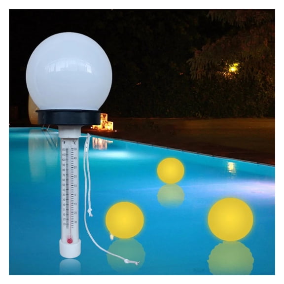 3Pcs Floating Pool Thermometer with Solar LED Light Multifunction Water Temperature Warm Light ,Compact & Portable