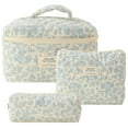 thumbnail image 1 of 3Pcs Floral Cosmetic Bag Printed Women Cotton Daily Bag Purse Set (Blue Flower), 1 of 10
