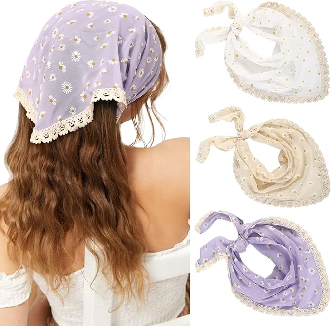 3Pcs Floral Head Scarf, Chiffon Hair Bandanas Kerchief  display picture 3