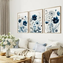 3Pcs Flower Canvas Wall Art Navy Blue Wildflower Wall Decor Pictures Modern Watercolor Boho Botanical Floral Posters Prints for Bedroom Living Room Home Decoration 12x16in