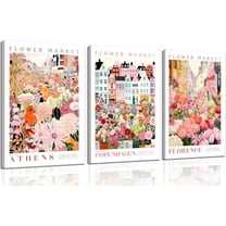3Pcs Flower Market Canvas Wall Art Pink and purple Botanical Floral Painting Pictures Wall Decor Colorful Wildflower Travel Poster Print Artwork for Bedroom Living Room Gallery Scene Home Decoration