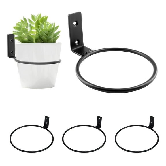 3Pcs Flower Pot Holder Rings,4x4In Metal Planter Hooks,Black Wall Mounted Bracket,Durable Plant Holder Ring for Fence,Balcony,Home