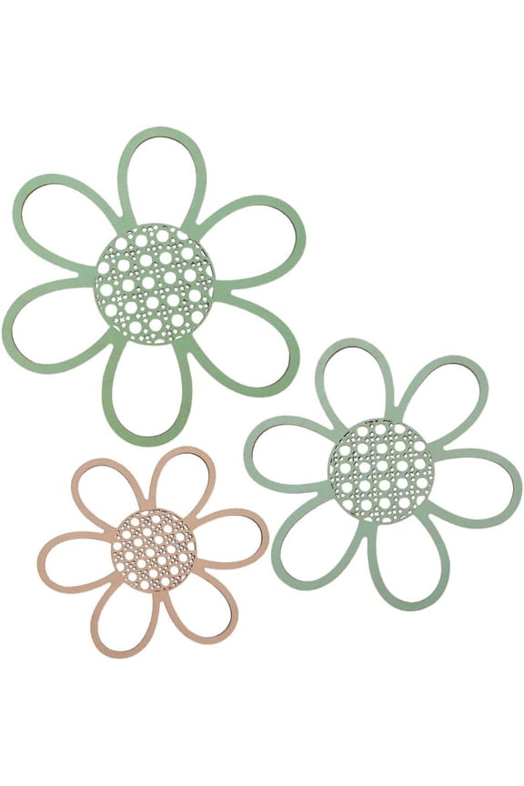 3Pcs Flower Wood Pendant Green Hollow Wooden Flower Background Decor Photography Prop Banner Pendant Connector Accessories Boho Wall Mounting for Anniversary Wedding Party 8.1~9.8x7.3~9.1in