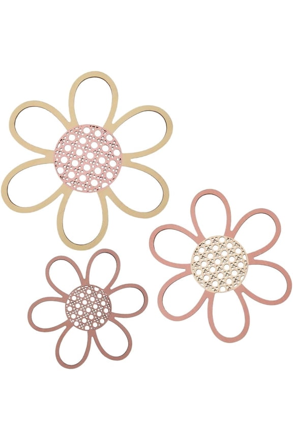 3Pcs Flower Wood Pendant Pink Hollow Wooden Flower Background Decor Photography Prop Banner Pendant Connector Accessories Boho Wall Mounting for Anniversary Wedding Party 8.1~9.8x7.3~9.1in