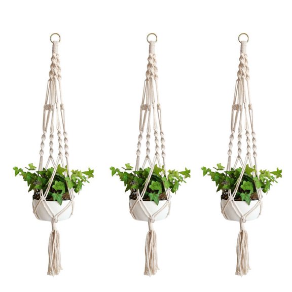 3Pcs Flowerpot Hanging Net Hand Knitting String Bag Wall-mounted Decor for  Store Size Large