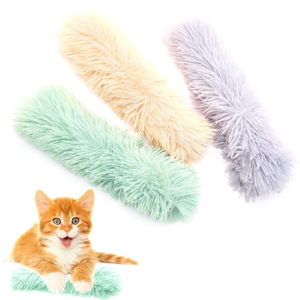 3Pcs Fluffy Cat Catnip Toy, Crinkle Kitten Teething Toy, Pet