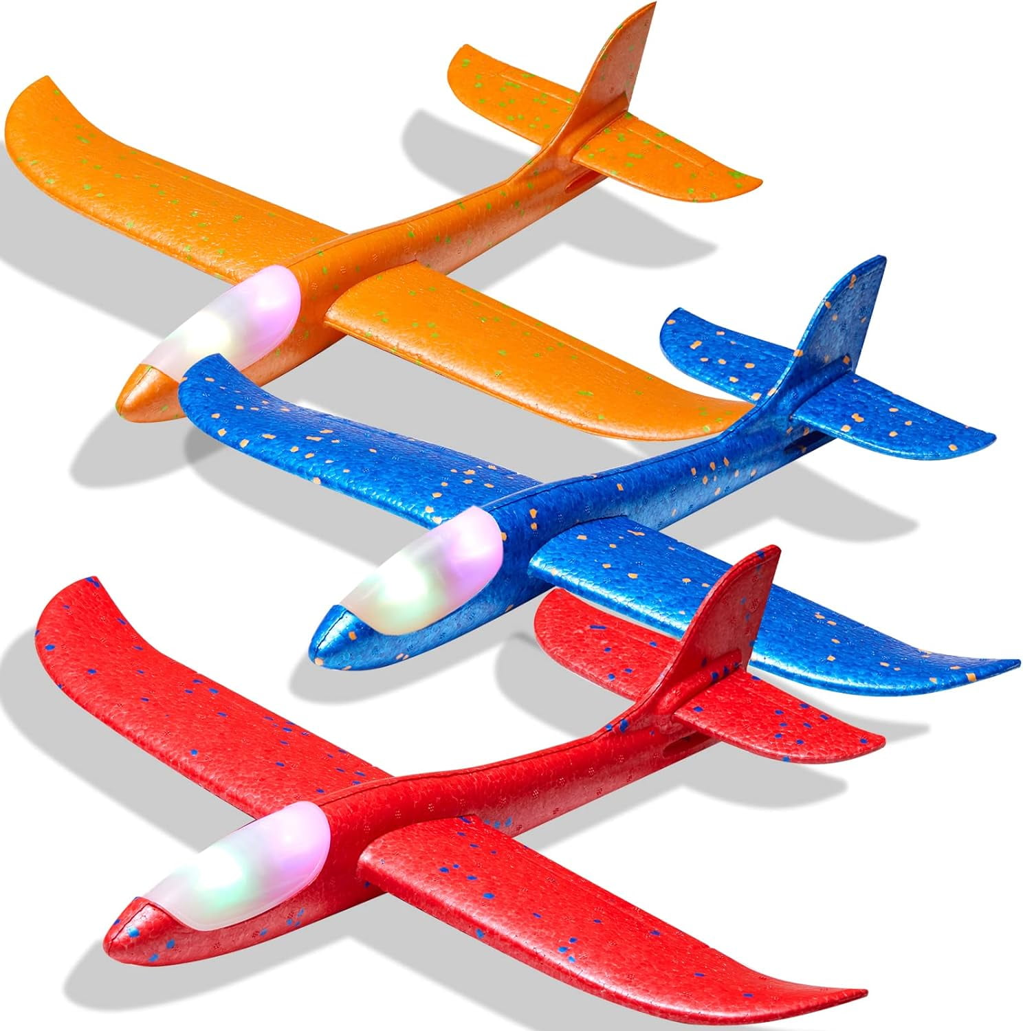 3Pcs Foam Airplane Toys, LED Foam Glider Planes,18.90" Large Throwing