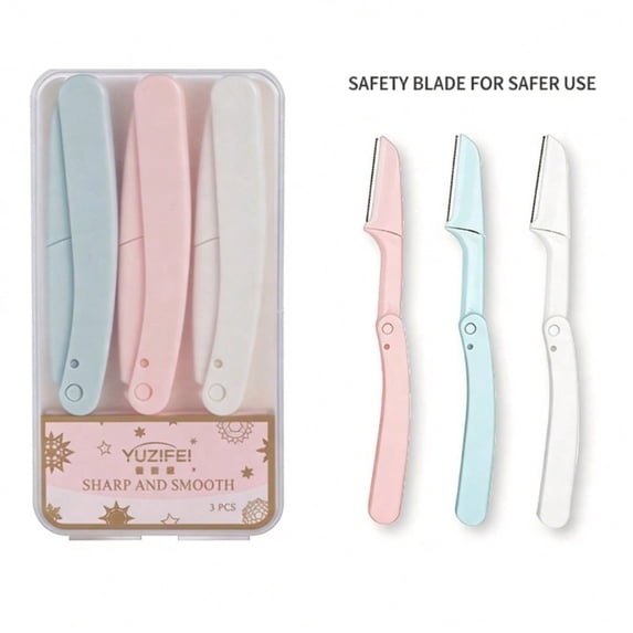 3Pcs Foldable Eyebrow Trimmer, Safety Mesh Micro Blade Portable Ladies Eyebrow Shaping Beauty Makeup Tool Set