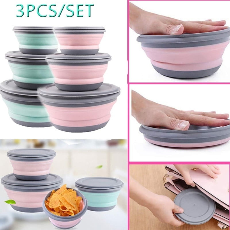 3Pcs/Set Folding Bowl Silicone Kitchen Containers Portable Salad
