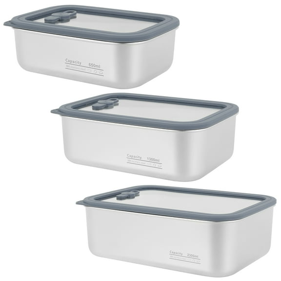 3Pcs Food Storage Container with Leak Proof Seal Lid 304 Stainless Steel Meal Prep Containers Oven Safe Reusable Food Storage Boxes 650ML 1300ML 2300ML Stackable Container for Camping Picnic Travel