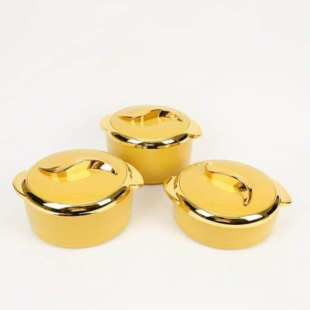 3Pcs Food Warmer Set, Stainless Steel Thermal Casserole Dish w/Lids, Insulated Hot & Cold Container, Buffet Serving Bowl, 1.5L+2L+2.5L