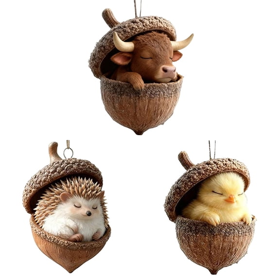 3Pcs Forest Animal Acorn Ornaments – Cozy Forest Christmas Ornaments,1pc Acrylic Cute Forest Animal Christmas Trees Hanging Decorations,Rustic Nature-Themed Home Decor, Animal Lovers Gift (C)