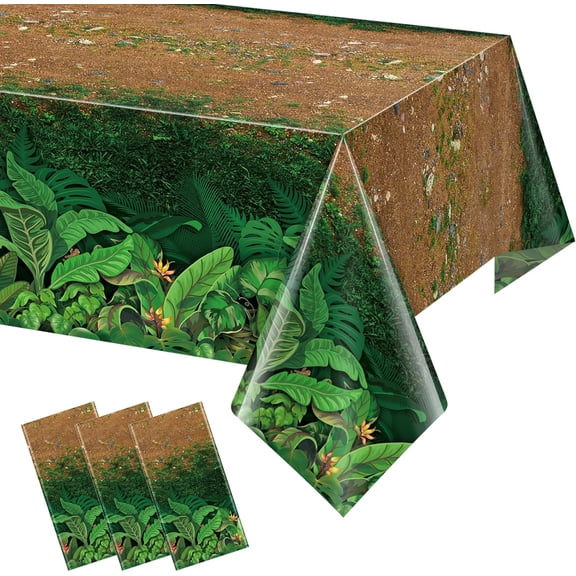 3Pcs Forest Path Plastic Tablecloths,Disposable Green Woodland Rectangle Table Cover for Dinosaur Picnic Camping Dining Bay Shower Birthday Safari Jungle Themed Party Decorations,54x108 Inch