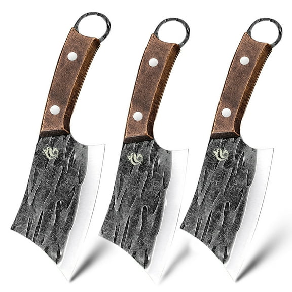 3Pcs Forged Butcher Knife Set 4-inch Full Tang Boning Knife Chopping Cutter for Bone Chicken High Carbon Steel Chef Knives