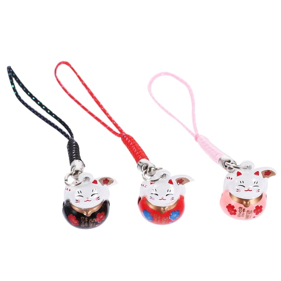 3Pcs Fortune Cat Keychain Pendant Phone Lanyard Decoration Handbag Hanging Pendant