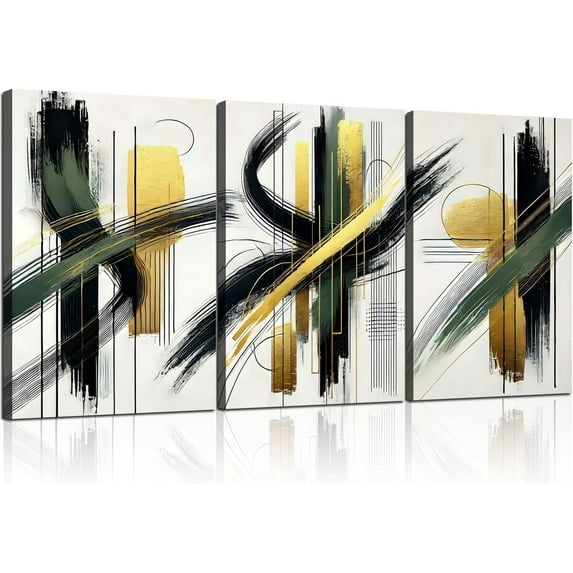 3Pcs Framed Abstract Black and White Canvas Wall Art Minimalist Brushstroke Line Prints Modern Home Gallery Style Picture Painting Posters Bedroom Living Room Officech Ready to Hang