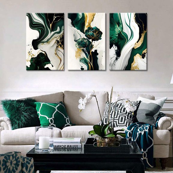 3Pcs Framed Emerald Green Wall Art