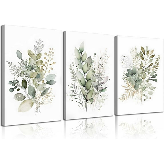 3Pcs Framed Watercolor Botanical Wall Art Sage Green Boho Floral Canvas Posters Prints Wildflower Wall Decor Pictures for Living Room Bedroom Bathroom Home Decoration