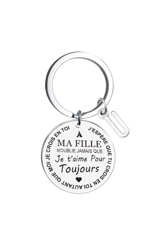 3Pcs French To My Daughter Keychain DIY Stainless Steel Personalized Gift! Bzdzmqm 26 Letter Last Name Key Ring, 3x3cm Engraved Pendant for Daughter Mom Women, Unique Keepsake Present Birthday