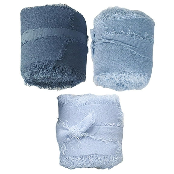 3Pcs Fringe Chiffon Ribbon 2" x 5 Yards Handmade Frayed Ribbon for Bridal Bouquets crafts Wedding Invitations , Blue Series