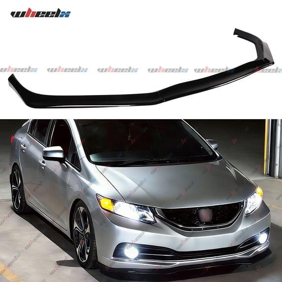 3Pcs Front Bumper Lip Compatible with 2013-2015 Honda Civic, JDM CS Style Air Dam Lower Chin Spoiler Splitter Fit for 13-15 Sedan, Protection Body Kit (Glossy Black)